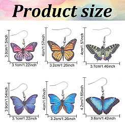 6 Paar 6 Stile Acryl Schmetterling Ohrhänger&nbsp;EJEW-AN0001-07