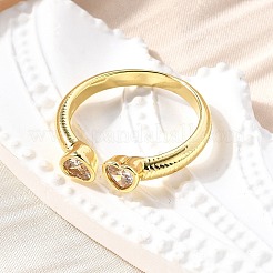 Manschettenringe aus Messing mit Mikropavé-Zirkonia für Damen&nbsp;RJEW-F181-09G-01