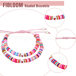 4 Set 4-farbiges Polymer Clay Heishi Surfer geflochtenes Perlenarmband-Set&nbsp;BJEW-FI0001-68