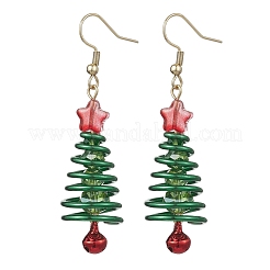 Weihnachtsbaum mit Glocke Messing Glas Ohrhänger&nbsp;EJEW-JE06641