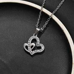 Collane a catena con ciondolo a forma di cuore in cristallo e strass in acciaio inossidabile 304 per donna&nbsp;NJEW-Z056-01A-P
