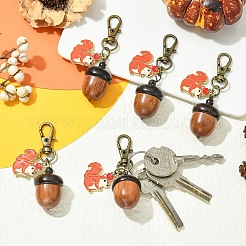 5 pendentif décoratif en alliage émaillé représentant un écureuil et un gland en bois&nbsp;HJEW-YW00324