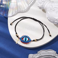 Pulseras trenzadas de cordón de nailon con cuentas de vidrio ajustables contra el mal de ojo&nbsp;BJEW-MZ00085