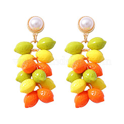 Boucles d'oreilles pendantes à pompons et perles de plastique colorées&nbsp;WG869BC-02