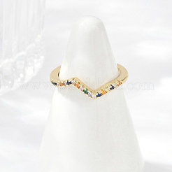 Verstellbare Ringe aus Messing mit Mikropflaster und Zirkonia in Wellenform&nbsp;RJEW-S400-15G