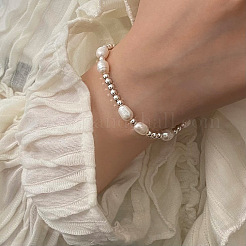 Braccialetti di perline rotonde in ottone con perle d'acqua dolce naturali&nbsp;FS-WG8F9C5-02