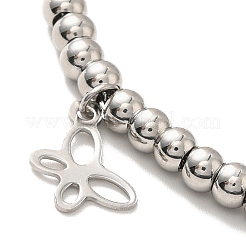 Anlaufgeschütztes Schmetterlings-Charm-Armband aus 304 Edelstahl mit runden 201 Edelstahlperlen für Damen&nbsp;BJEW-B057-25P