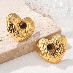 Tigerauge-Ohrstecker aus 304 Edelstahl&nbsp;EJEW-V016-03G
