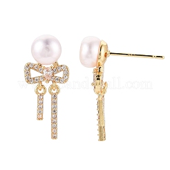 Boucles d'oreilles pendantes en laiton serties de micro-pavés de zirconiums cubiques transparents&nbsp;PEAR-N020-JY04