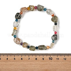 Verstellbare Stretcharmbänder aus natürlichen grünen Rutilquarz- und Achatperlen für Damen&nbsp;BJEW-JB14217
