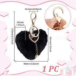 Portachiavi con pallina pom pom a forma di cuore in fibra&nbsp;KEYC-WH0027-126C