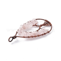Colgantes grandes con chip envuelto en alambre de cobre de cuarzo rosa natural en forma de lágrima&nbsp;G-E195-11R-01