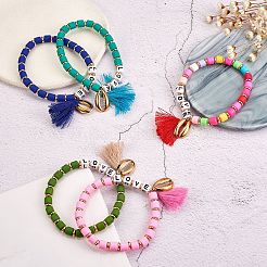 5 stücke 5 farben wort liebe perlen stretch armbänder set für mädchen frauen&nbsp;BJEW-SZ0001-97