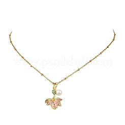 Pendentif fleur de lotus rose en laiton émaillé et perle de nacre&nbsp;NJEW-JN06112