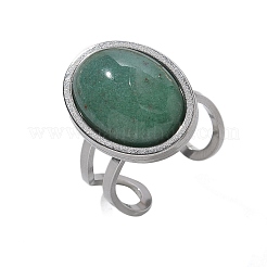Bagues ovales en aventurine verte naturelle&nbsp;RJEW-M062-02P-17