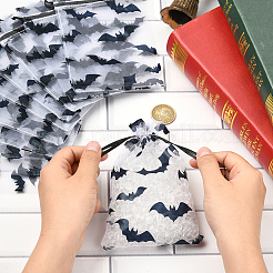 Organza-Kordelzugbeutel mit Fledermaus-Print für Halloween&nbsp;ABAG-WH20021-006D