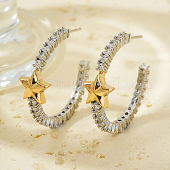 Eleganti orecchini a bottone a forma di stella in ottone con zirconi cubici trasparenti&nbsp;VM5173