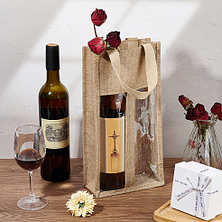 Weinaufbewahrungshandtasche aus Jute mit durchsichtigem PVC-Fenster&nbsp;ABAG-WH0045-18