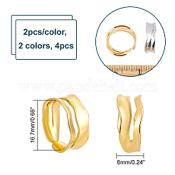4 Stück 2 Farben Messing Twist Wave offene Manschettenringe Set für Frauen&nbsp;RJEW-NB0001-02