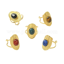 Offene Manschettenringe aus natürlichem Karneol/schwarzem Achat/Tigerauge/Lapislazuli/Moosachat&nbsp;RJEW-JR01079-01