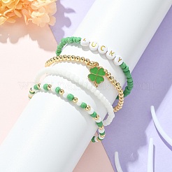 4 Stück 4-teiliges Set aus Stretch-Armbändern mit Glücksworten aus Acryl&nbsp;BJEW-TA00312