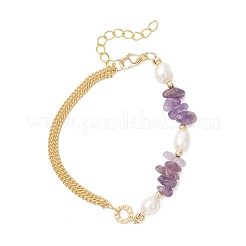 Pietra preziosa naturale di chip perle Braccialetti di collegamento&nbsp;BJEW-JB12884