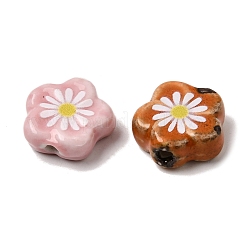 Cuentas de porcelana esmaltadas con estampado de margaritas&nbsp;PR-CBA03B0-04