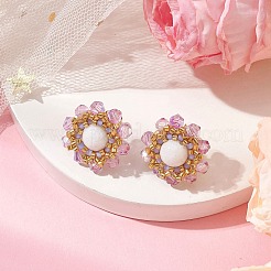 Graines de verre de fleur perlées avec boucles d'oreilles en jade mashan naturel pour femmes&nbsp;EJEW-MZ00208-03