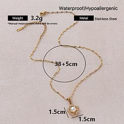 Collares vintage de acero inoxidable 304 con colgante de flor de vidrio y perla de imitación para mujer.&nbsp;BV5494