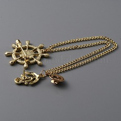Gouvernail et ancre strass broche chaîne suspendue avec émail&nbsp;JEWB-WH0030-13A-G