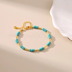Armbänder aus synthetischen Türkis- und Messingperlen für Damen&nbsp;OR9235