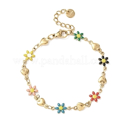 Bracciali a maglie in acciaio inossidabile 304 con fiori e cuori per donna&nbsp;BJEW-F524-06A-G