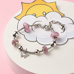 Bracciale europeo con ciondolo a farfalla in acciaio inossidabile 201 con catene a serpente&nbsp;BJEW-JB08044-01