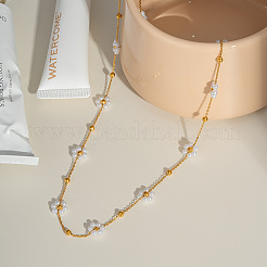 Collane con catena a maglie floreali intrecciate in acciaio inossidabile per donna&nbsp;AC0915-2
