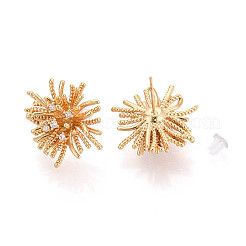 Orecchini a bottone con micro pavè di fiori in ottone e zirconi trasparenti&nbsp;EJEW-N062-01G
