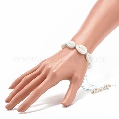 Bracciale con perline intrecciate in conchiglia acrilica con stelle marine turchesi sintetiche (tinte).&nbsp;BJEW-JB08058-04