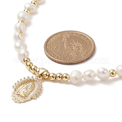 Collier pendentif vierge marie en laiton avec chaînes de perles naturelles pour femmes&nbsp;NJEW-JN04144-01
