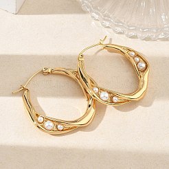 Pendientes de aro con perlas de acero inoxidable 304 y plástico ABS&nbsp;SA-CBA2696-31G