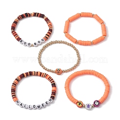 5 Stück 5 Stile Halloween synthetische nicht magnetische Hämatit & Polymer Clay Perlen Stretch Armband Sets&nbsp;BJEW-JB10733