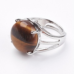 Verstellbare natürliche Tigerauge Fingerringe&nbsp;RJEW-F075-01A