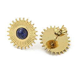 Placcatura ionica (ip) orecchini a bottone rotondi piatti in acciaio inossidabile 304 placcato oro 18k&nbsp;EJEW-Z042-04D