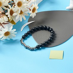 Set di bracciali elastici in pietra nera sintetica ed ematite sintetica a energia energetica per uomo donna&nbsp;BJEW-JB06793