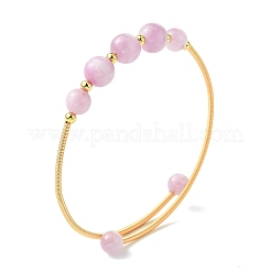 Bracelets manchettes en cuivre à fil français et kunzite naturelle ronde pour femmes&nbsp;BJEW-JB13989