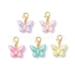 Adornos colgantes de mariposa con imitación de perla acrílica opaca&nbsp;HJEW-JM03919-02