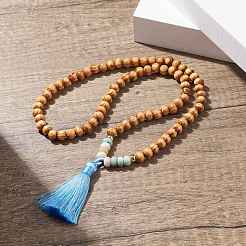 Bracelet wrap perles rondes fleur naturelle amazonite & bois&nbsp;BJEW-JB08092