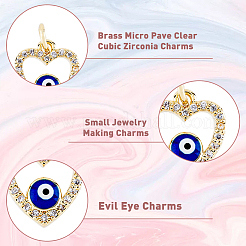 8 pièce 4 styles de breloques en laiton micro pavé de zircone cubique transparente contre le mauvais œil&nbsp;KK-DC0002-64