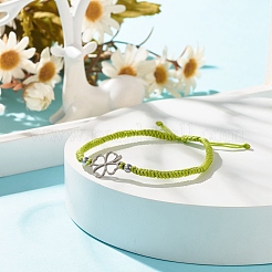 Pulsera de cuentas trenzadas con trébol de acero inoxidable 304&nbsp;BJEW-JB07846