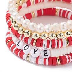 Set di bracciali elastici fatti a mano in argilla polimerica con perline heishi&nbsp;BJEW-JB07401-03