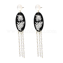 Boucles d'oreilles pendantes à pampilles en alliage et résine avec perle et pompon&nbsp;EJEW-G466-04G