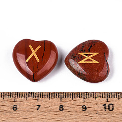 25 Stück natürliche rote Jaspis-Herz-Runensteine mit eingraviertem Elder-Futhark-Alphabet&nbsp;G-T144-02F